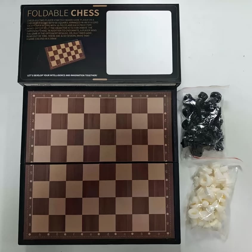 TEMU Professional Folding Chess Set- 33pcs Set(includes 16 Black Pieces, 16 White Pieces, And 1 Chessboard)- Premium Gift Box, Travel-friendly Portable Board Game, Essential Set For Chess Enthusiasts