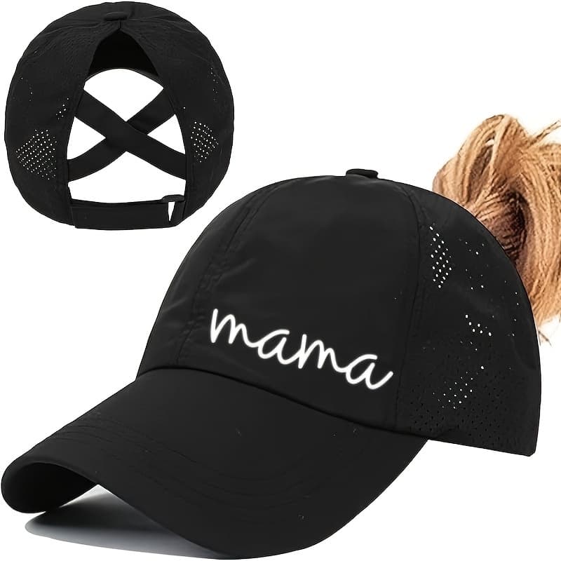 TEMU Summer Quick-dry High Ponytail Print Mama Hat Suitable For Outdoor Sports