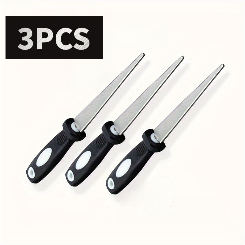 TEMU 3pcs High Quality Diamond Coated Sharpening File For Scissors Knives And Garden Tools, Double Sided Flat And Curved Design For Sharpening, Sturdy Metal Construction With Long