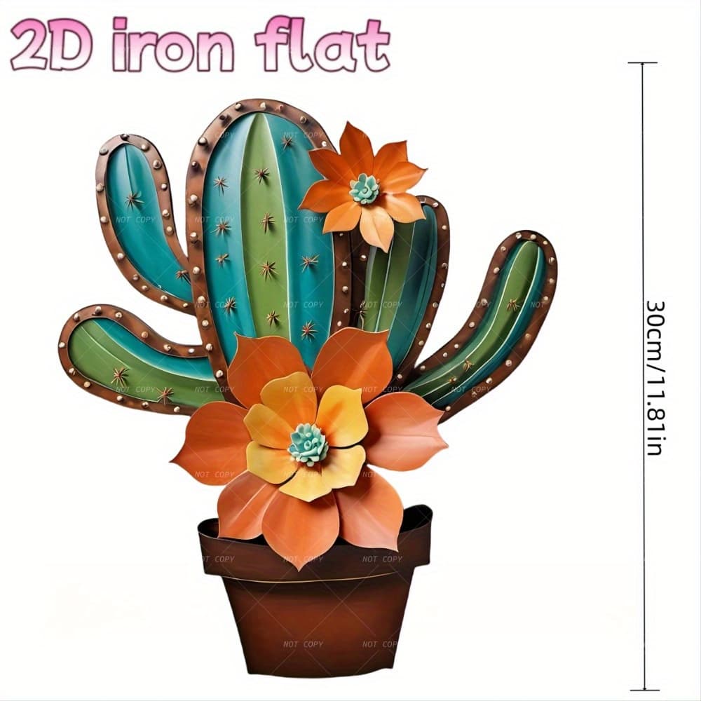 TEMU 2d Flat - 2d Iron Flat, 1pc, Vivid Cactus Metal Wall Decoration, Colorful Decoration, With Textured Background, Very Suitable For Homes, Bars And Cafes - Durable, Reusable, Cactus Decoration
