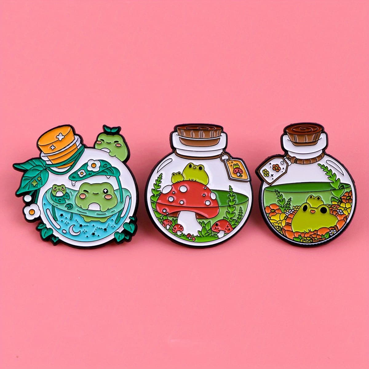 TEMU 3pcs/set Bottle Frog Enamel Pin Pins Badges On Backpack Cute Things Additions For Jewelry Gifts Brooches Lapel Pin Badge