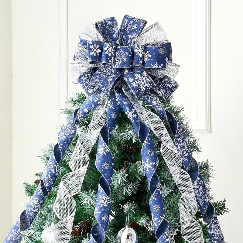 TEMU Joiedomi 45 Inch Christmas Tree Topper Bow, Blue And Ornaments With Snowflakes And Glitter, Large Gift Decor For Xmas Holiday Themed Decoration Home Parties Wedding