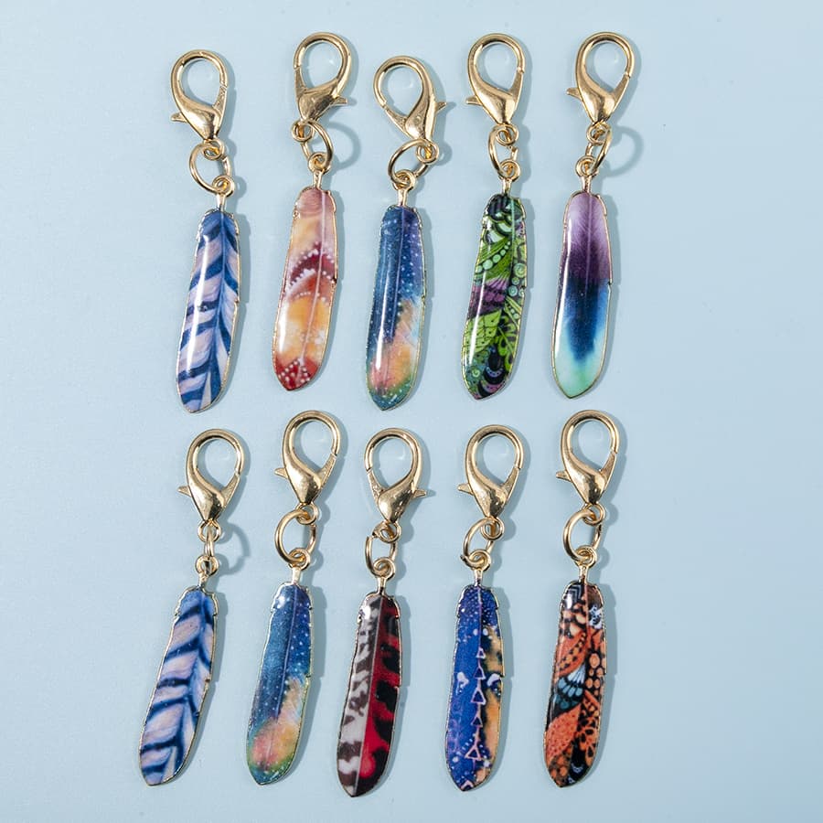 TEMU 10pcs Colorful Enamel Feather Shaped Alloy Lobster Clasps | Durable Bohemian Keychain Set For Backpack Keys And Father's Day Gifts
