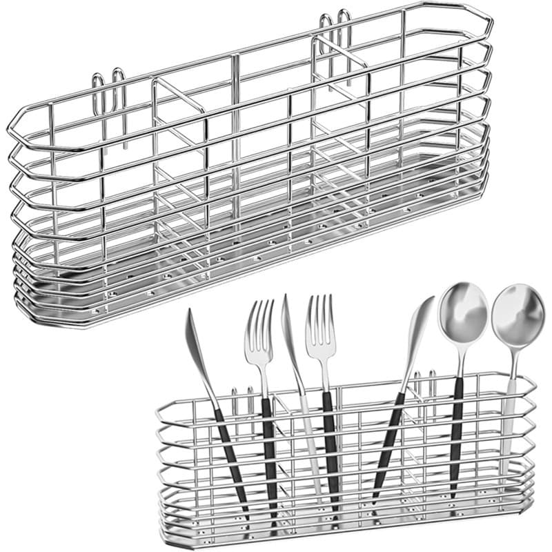 TEMU 304 Stainless Steel Utensil Holder, Dish Drying Rack, Kitchen Utensil Organizer, Knife And Fork Draining Rack, Kitchen Drainage Basket Accessories, With Hooks, Rustproof, Color-silvery