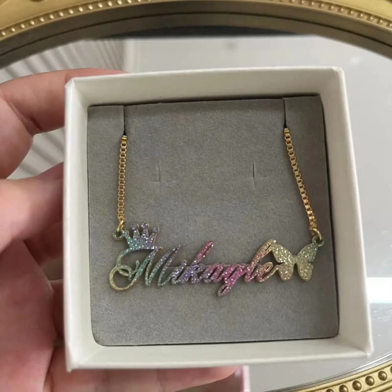 TEMU Customized Name Necklace With Box Chain Stainless Steel Name Necklace Custom Name Chain Choker Personalized