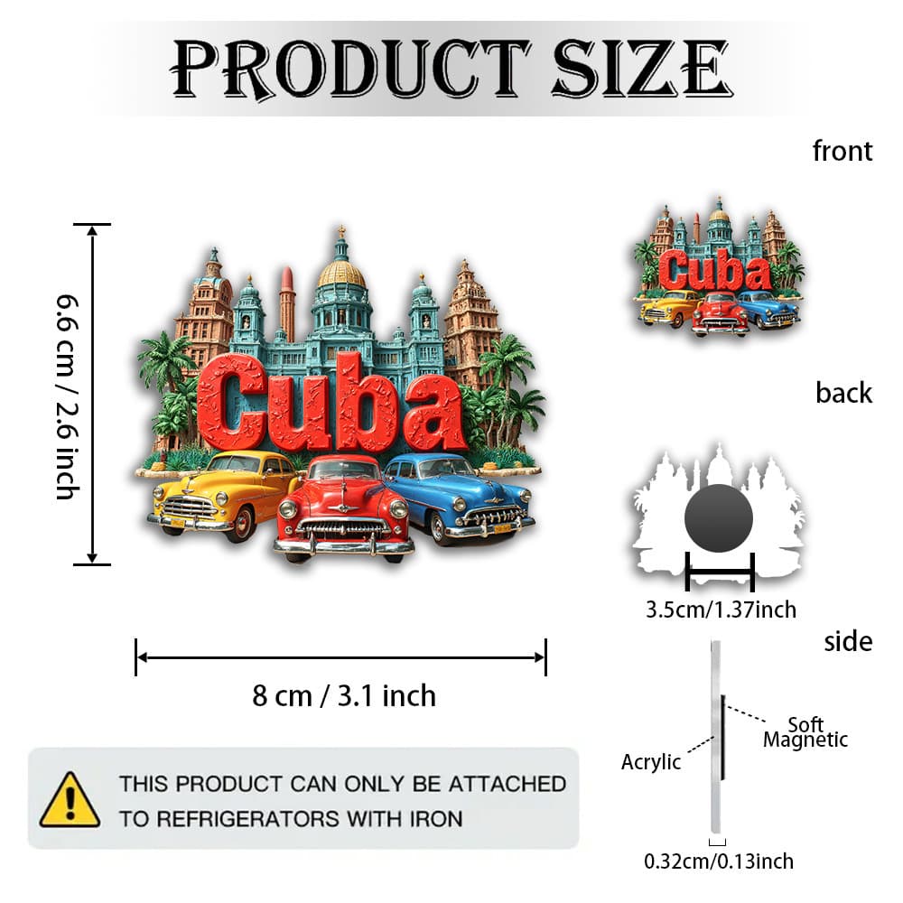 TEMU 1pc Of A 2d Flat Magnet Made Of Acrylic And Rubber, Featuring A Colorful Cuba Sticker That Showcases A Vintage Scene With And The Famous Building. Ideal Love To Travel, Are About Cuba