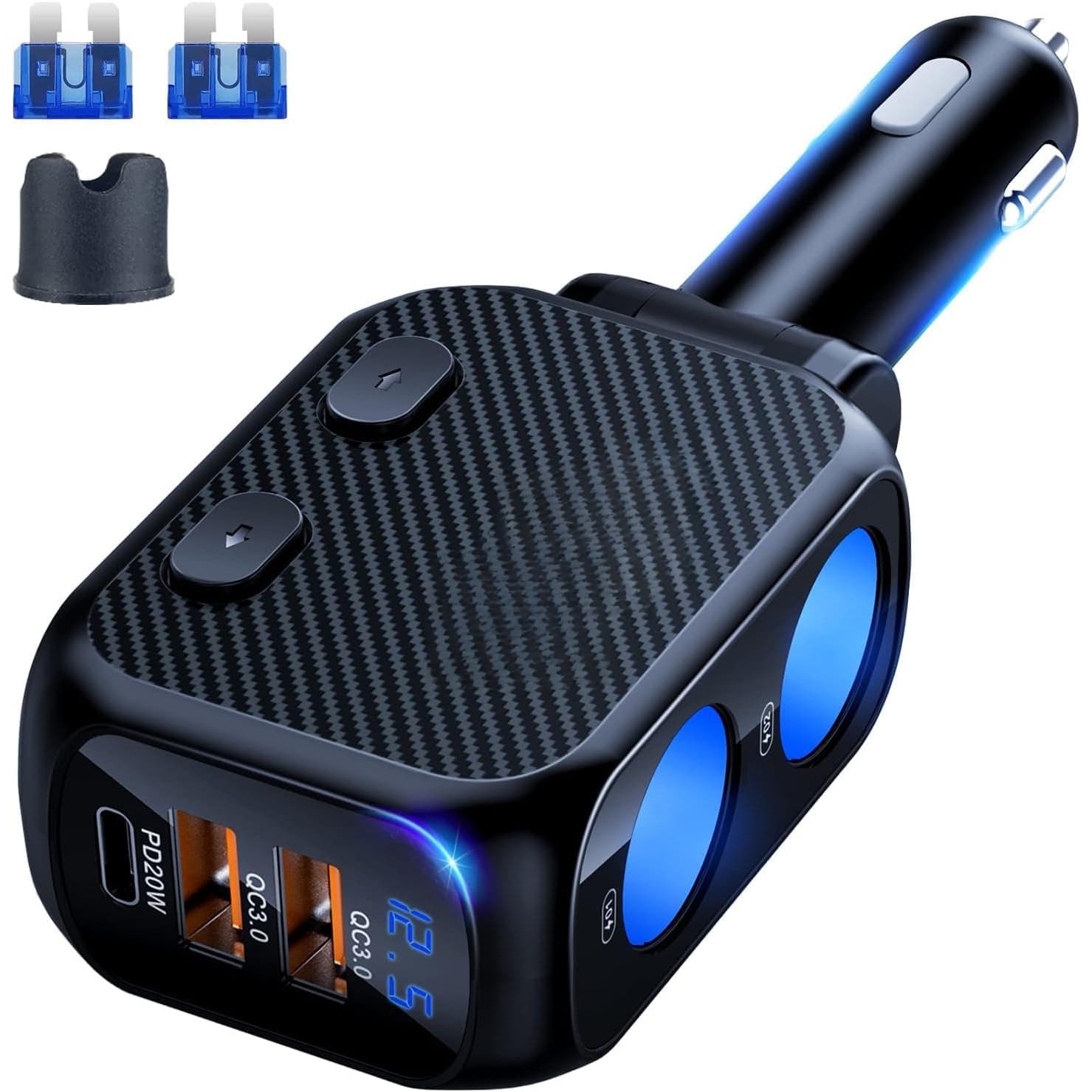 TEMU 180w Socket Lighter Splitter With 20w Pd, 2-socket Lighter Adapter, Fast Usb C Car Charger With Type-c 20w Pd& Qc 3.0 For Dash Cam, Gps, /laptop/ 17/16/15/14/