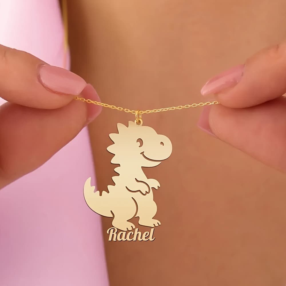 TEMU Custom Necklace Custom Necklace Custom Cute Cartoon Dinosaur Name Necklace Personalized Stainless Steel Anime Nameplate Pendant Necklace Gift For Her Fashion Jewelry