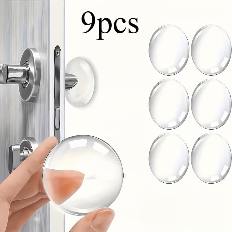 TEMU 9pcs Set Of Transparent Self-adhesive Shock-absorbing Wall Protectors | Noise-reducing Design, Suitable For Home And Office, , 9pcs Shock-absorbing Door Stoppers