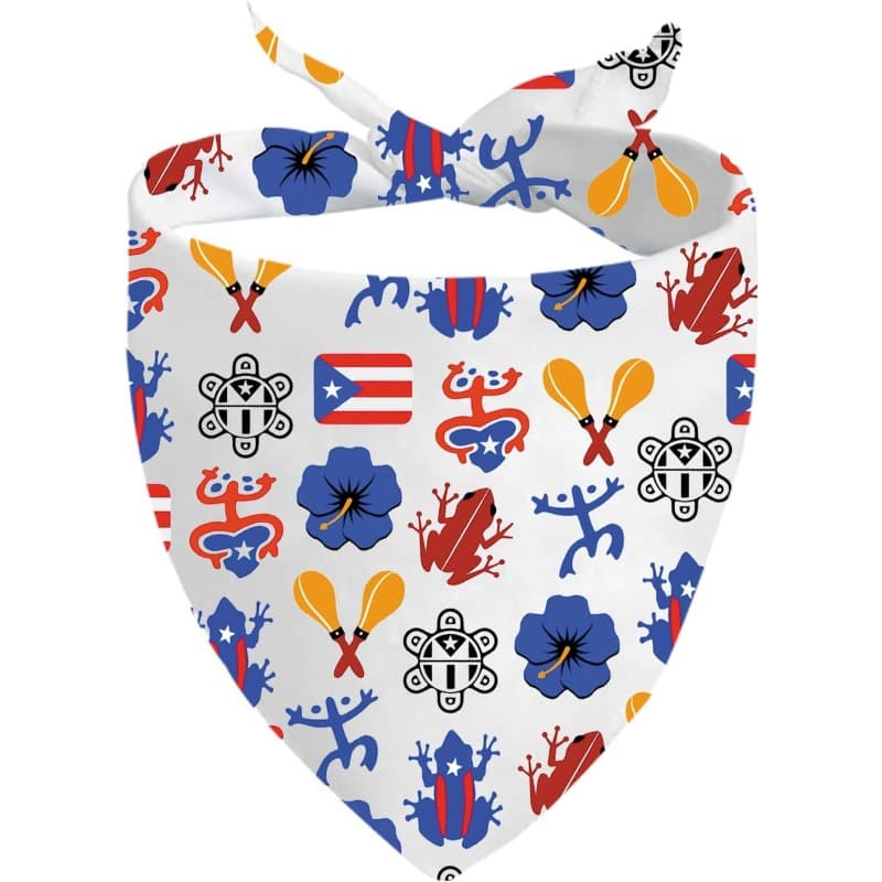 TEMU 1pc Puerto Themed Dog Bandana With Puerto Rican Flag Colors & Iconic Symbols - Suitable For Small/medium Dogs, Machine Washable Collar Accessory For Puerto Gifts, Vacations, Daily Wear