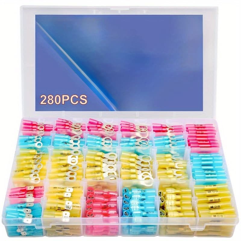 TEMU 280 Pack Marine Grade Heat Shrink Wire Connectors With Standard - Electrical Connectors Kit Of Red, Anti-rust And -resistant, Crimp Insulated Ring Fork Spade Splice, (/ 21size) 16-14 22--