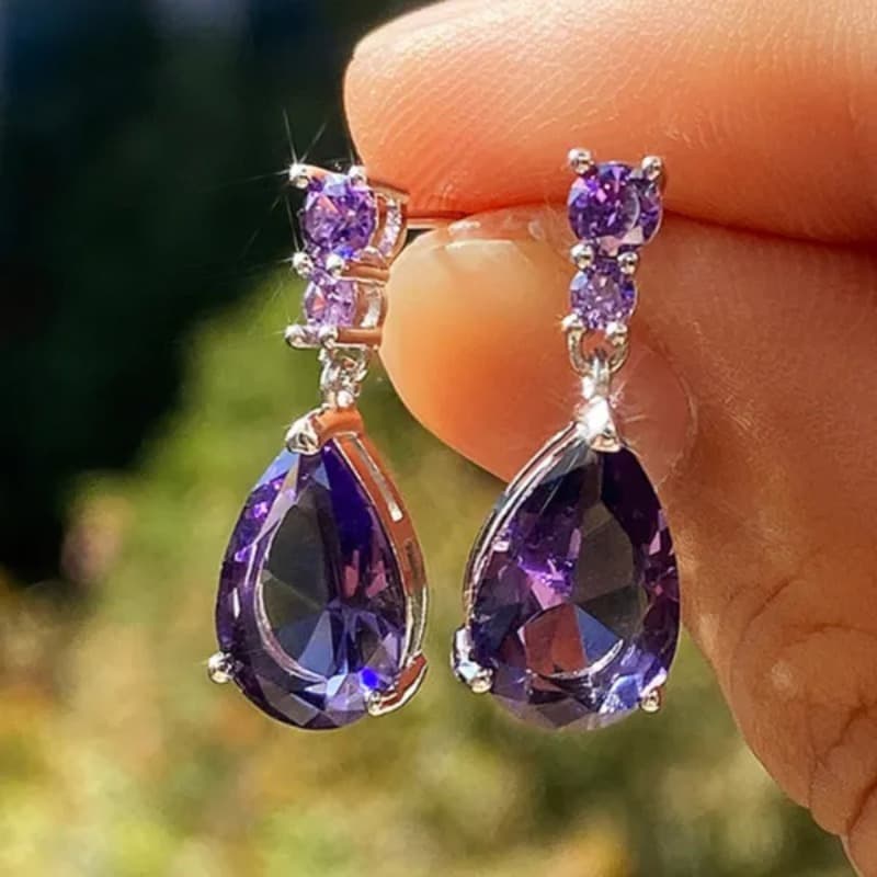 TEMU Exquisite Amethyst Drop Earrings, Suitable For Women's Engagement Wedding Jewelry And Birthday Gift