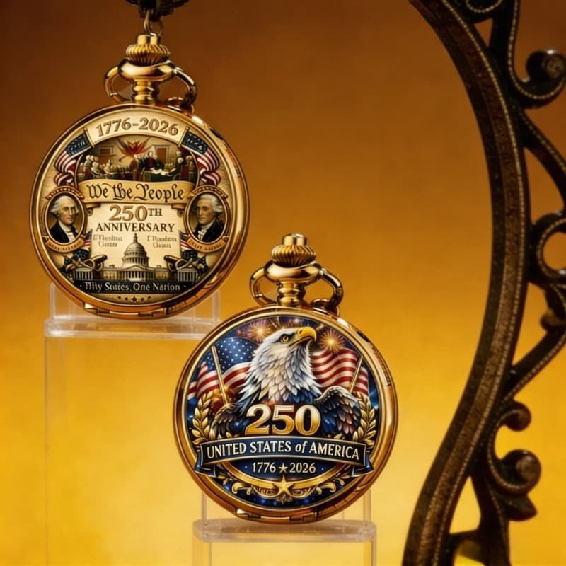 TEMU Set Of 2: 1776-2026 250th Anniversary Commemorative Pocket Watches - Movement Retro Suitable For Fashion, Vintage Collectible Pocket With Chronograph, Historical Gift For Collectors
