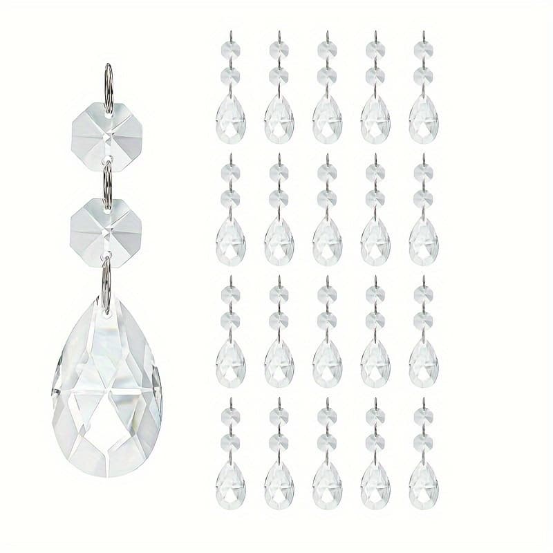 TEMU 20 Elegant Artificial Crystals Teardrop Chandelier Pendants, Wedding And Home Decoration Hanging Prism Ornaments, Octagonal Beads, Sunglass Supplies