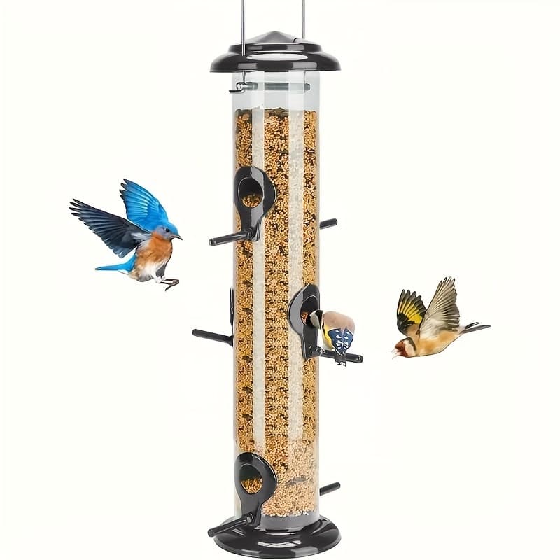 TEMU 1 Outdoor Hanging Metal Bird Feeder, Thickened Tube Bird Feeder, With Steel Hanging Frame And 6 Feeders, 15inch, Bite-proof, Weather-resistant