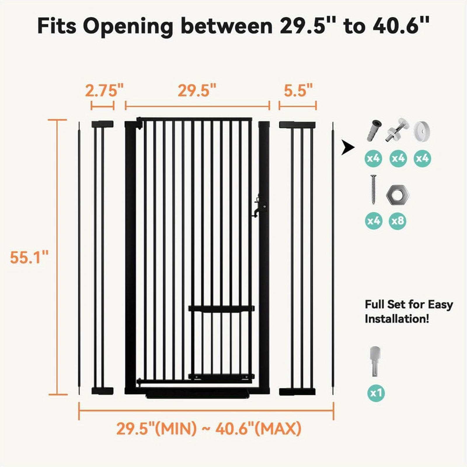 TEMU 55.1" Extra Tall Cat Gate For Doorway, -40.6" Adjustable Cat Door , No Drilling Pressure Mount Kit, Suitable For Doorways Or Kitchen, Stairs5