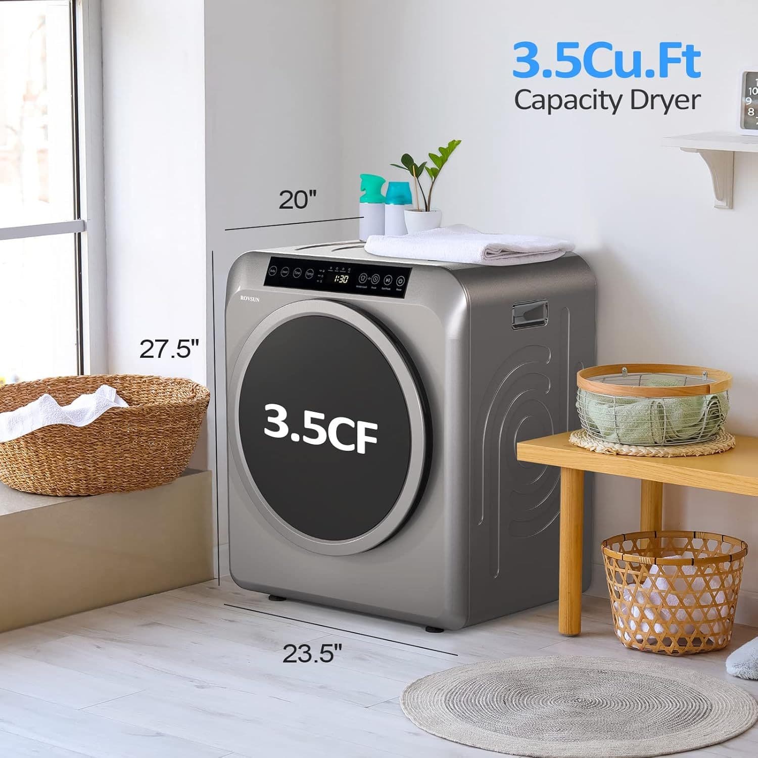 TEMU 13.2lbs Portable Clothes Dryer For Apartments - 3.5 Cu.ft Compact Front Load Dryer With Lcd Touch Panel, Stainless Steel Tub & , For Home, Dorm, Rv
