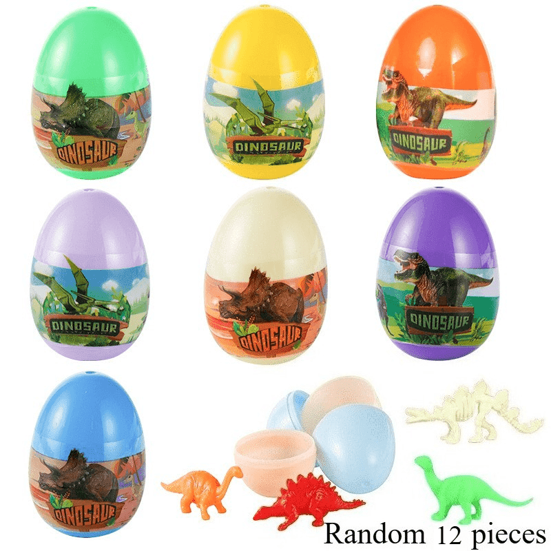 TEMU 12pcs Of Colored Easter , Each Egg Filled With A Realistic Dinosaur Gift, Funny , Easter Egg Hunting Toys