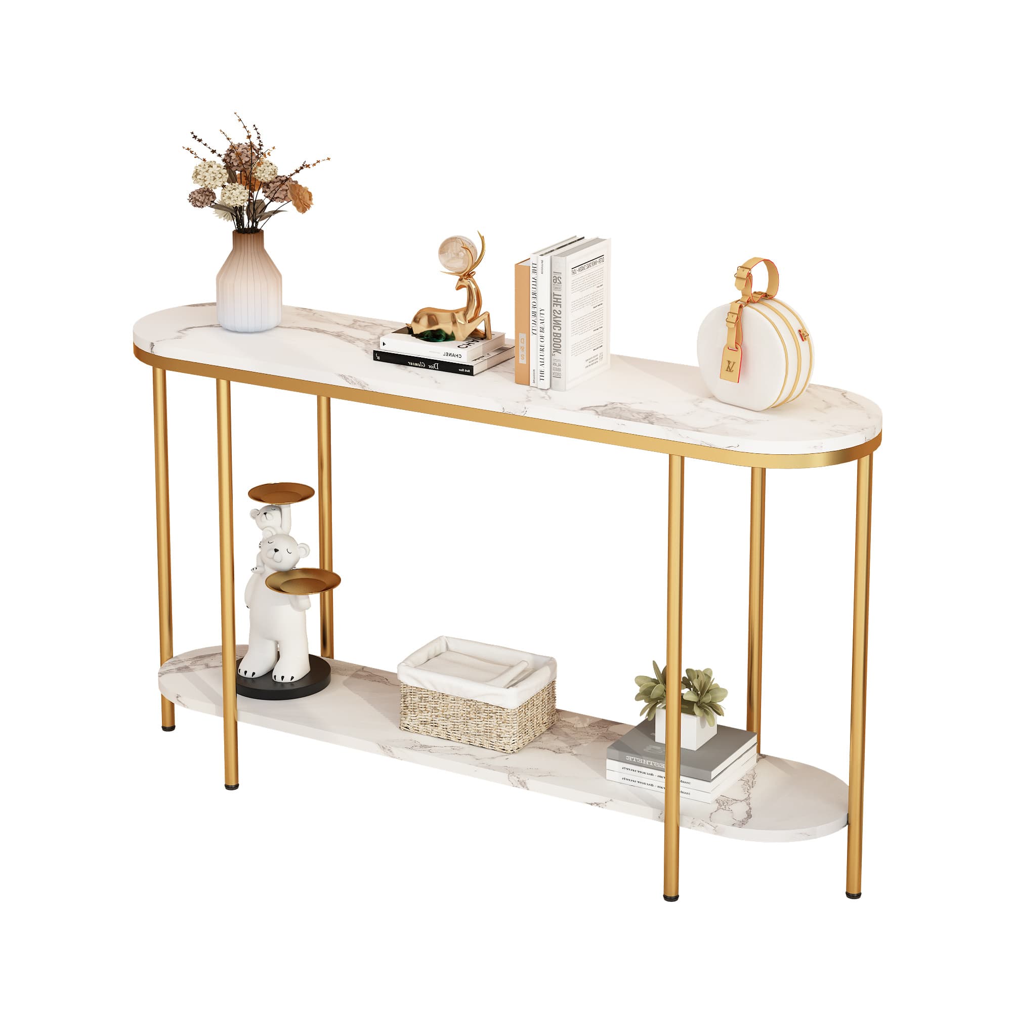 TEMU Slim White Long Console Table With 2-tier Shelves, Multi-functional Entryway Sofa Table For Small Spaces, Modern Narrow Table For Living Room, Hall, Bedroom