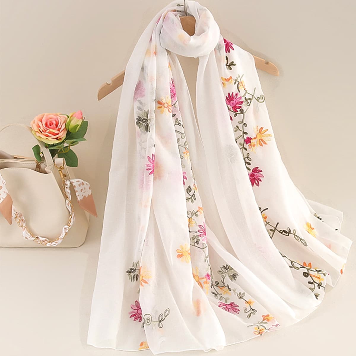 TEMU 1pc Embroidered Ethnic Style Embroidered Scarf Shawl Versatile Scarf, Warm,, Suitable Scarf All Year Round