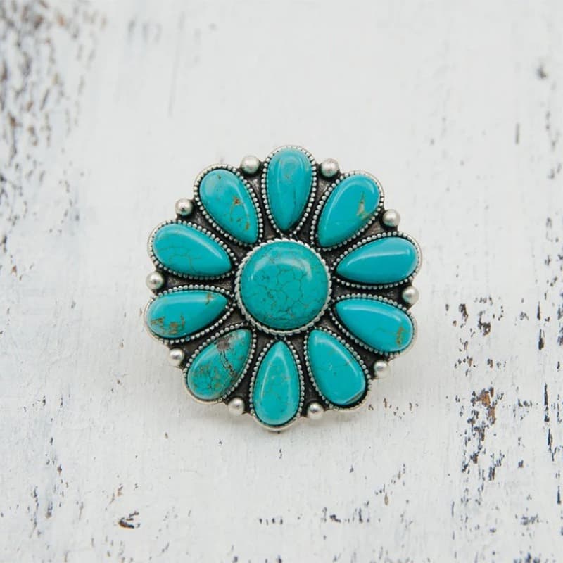TEMU 1pc Turquoise Flower Statement Ring - Boho Bohemian Stone, Festival For Date Nights, Birthday Gifts, Wedding & Festival Outfits - Boho Style Wear (no Plating)