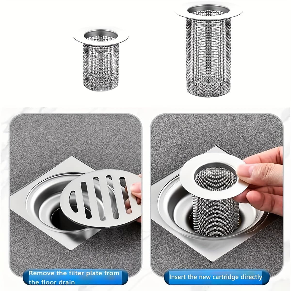 TEMU 2pcs Stainless Steel Hair Catcher Sewer Filter- Mesh Basket For Kitchen And Bathroom Sink, Bathtub-durable Alternative Strainer With Removable Filter Plate Can Improve Water