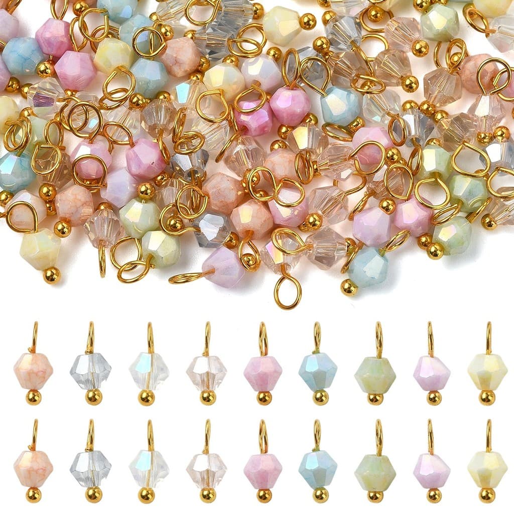 TEMU 100pcs Of Glass Pendants In 10 Different Colors, Complete With Brass Findings, Perfect For Your Own Bracelets And Necklaces