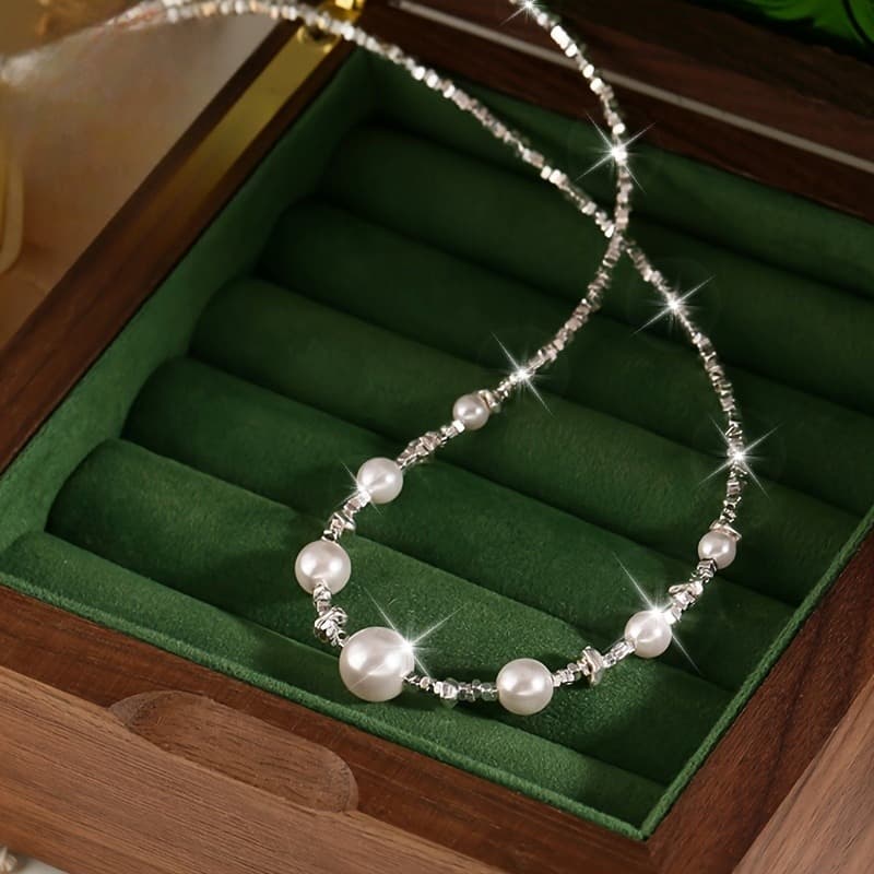 TEMU Cultured Pearl Necklace With Retro Clasp Perfect For Engagement Proposal Valentine's Day Gifts And Daily Wear