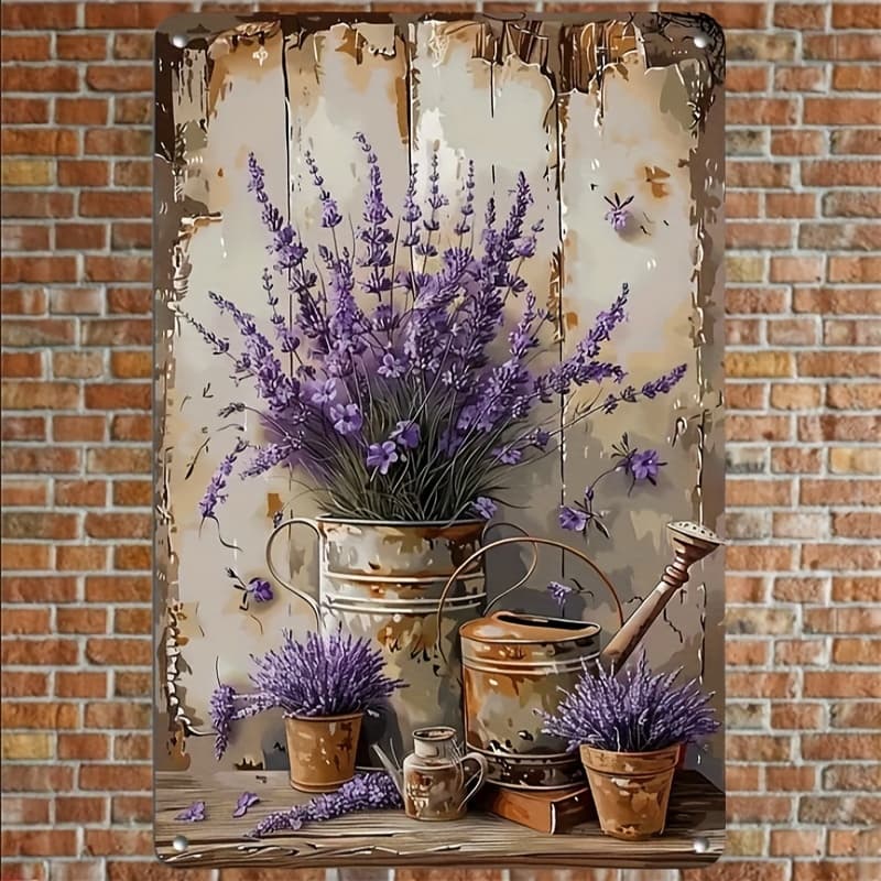 TEMU 2d Flat, 1pc Vintage Lavender Wall Decor - Artificial Lavender Flower & Foliage Sign Suitable For Home, Bar, Garage - Hanging Decoration, No Electricity Needed, , Retro Botanical Plaque, 2d Flat
