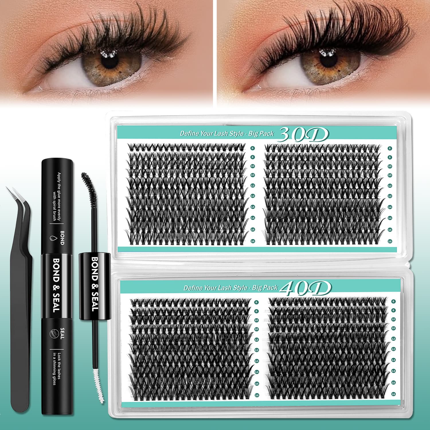 TEMU Wispy Lash Cluster Set With -16mm Extensions, Including 800pcs Of C Individual Lashes, Tweezers, And