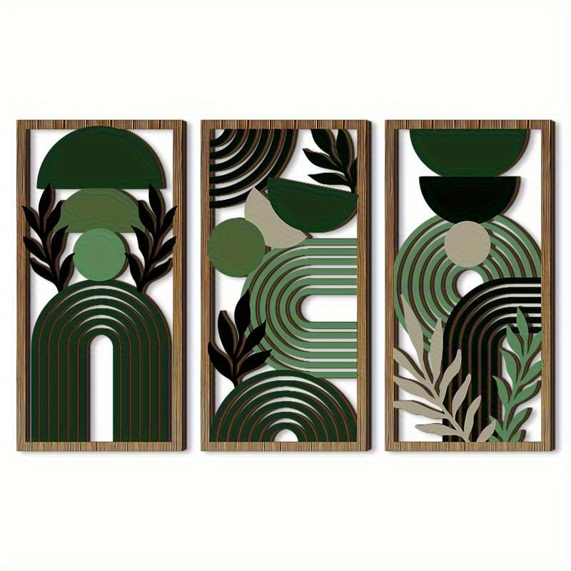 TEMU 3pcs Set Of Hollow Wood Wall Decoration, Rustic Style Bedroom And Living Room Pendant