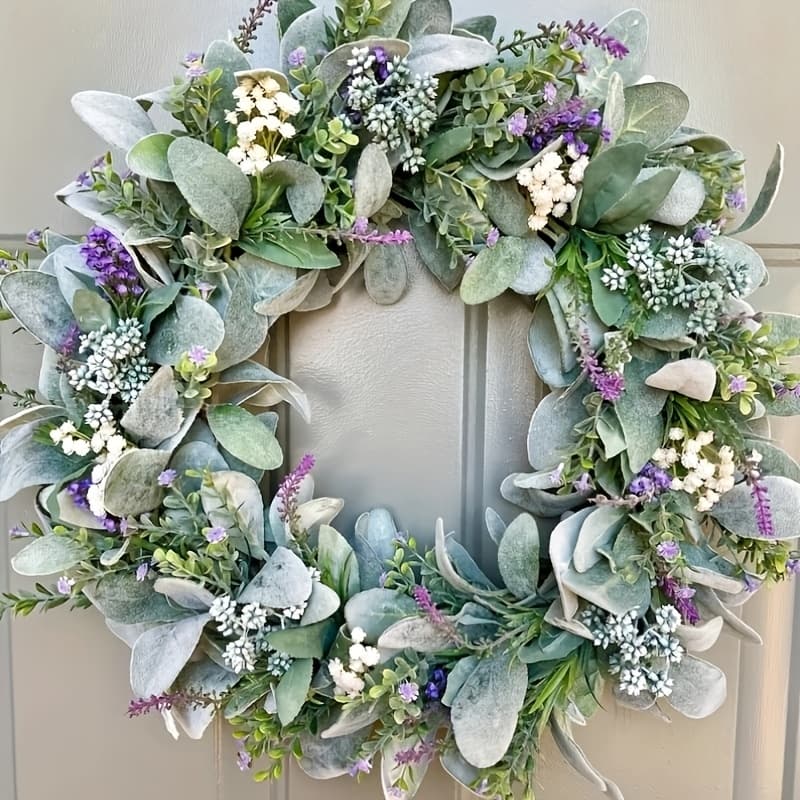 TEMU A Wreath Made Of Ear And Lavender For All , Perfect For A Spring Farmhouse Door, With Berries And Baby's Breath, Ideal For Decoration