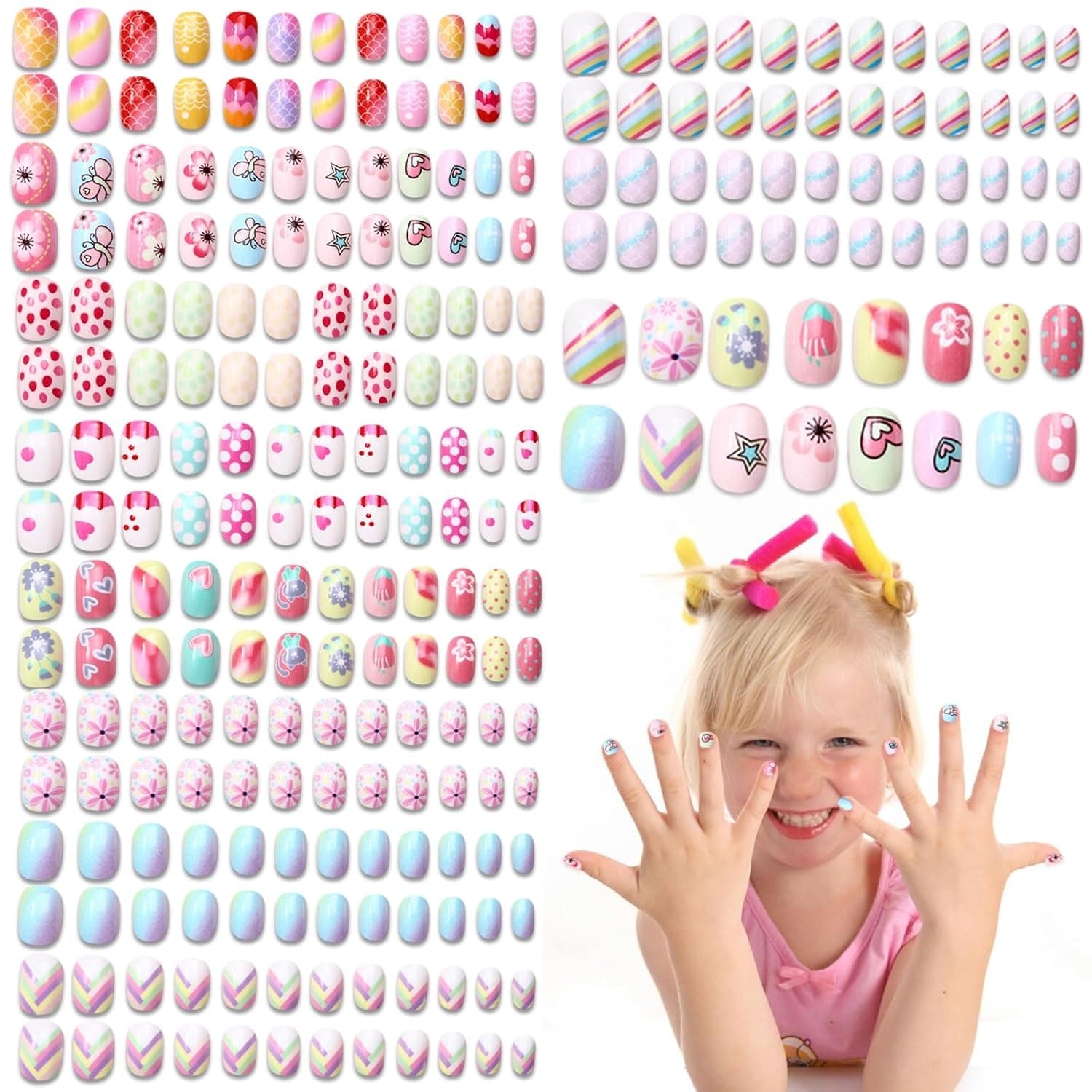 TEMU 240pcs Press On Nails | Full Cover Acrylic Nail Tip Kit For Little, Multicolor Gradient Series, Glossy Brown Oval Short Nails