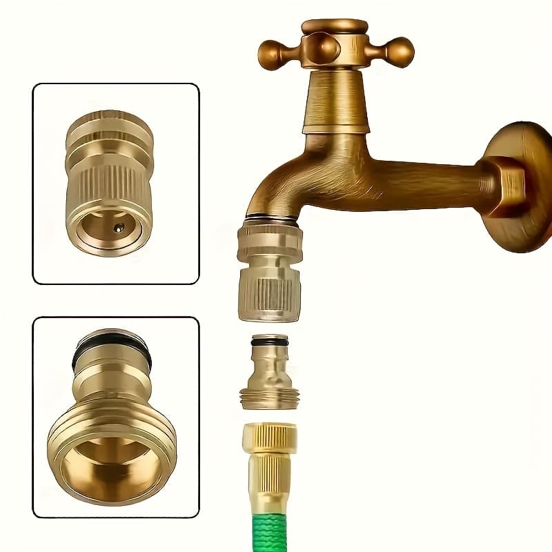 TEMU 1 Set Of 3/ 4inch Solid Brass Garden Hose Connectors, Leak-proof Heavy-duty Npt Threaded -shaped Male-female Adapters, Suitable For Outdoor Watering And Car Washing Garden Hoses