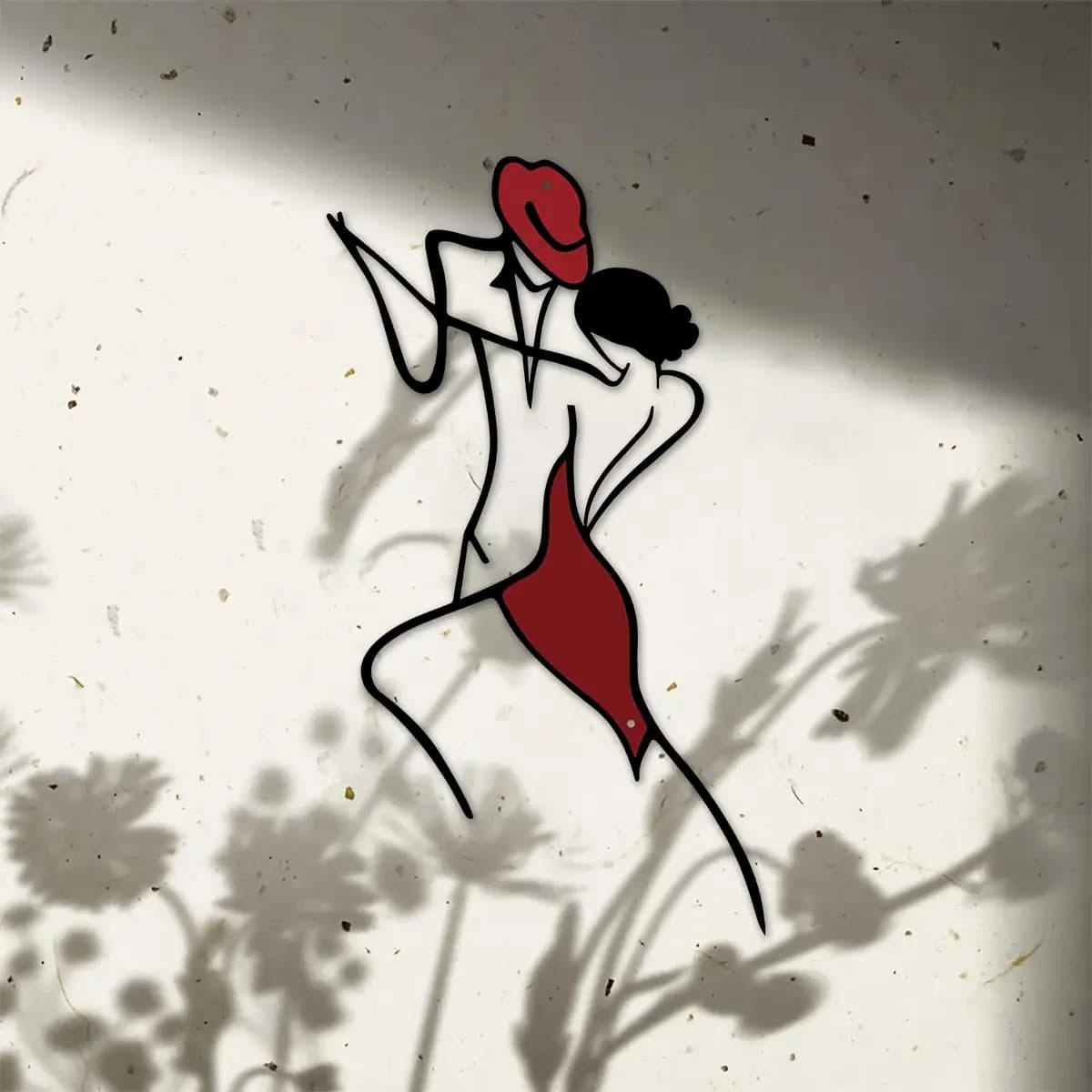 TEMU 1pc Art Public Metal Wall Sculpture - Red And White Dancer Couple, 39.98x22.53 Cm, , Courtyard, Balcony Decoration, Suitable For Christmas, , Father's Day, Day, Dance Decoration