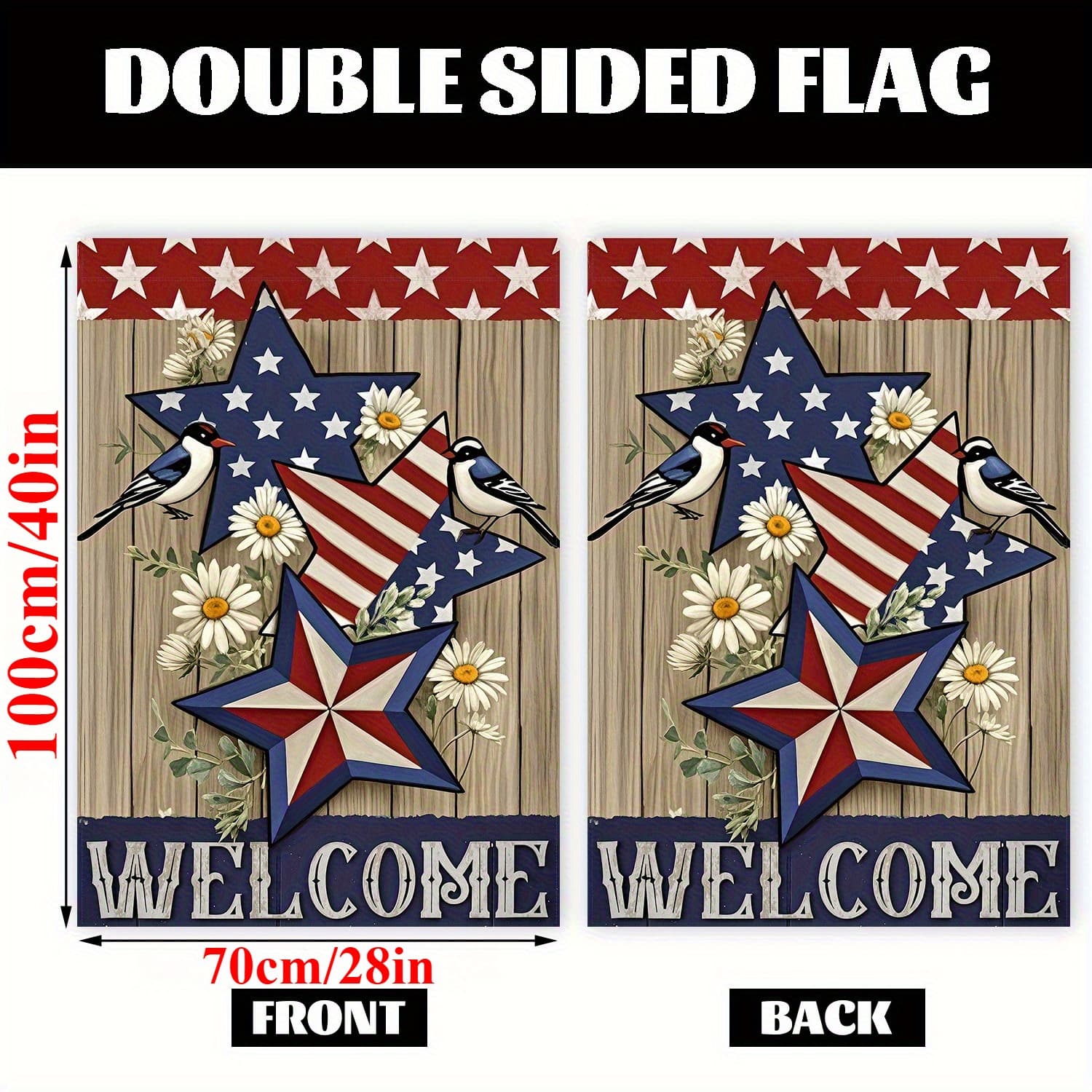 TEMU 1pc, Patriotic House Flag 28x40 Inch, Double-sided Birds And Daisies Design - Outdoor Day Decor, Durable Polyester Flag For Porch, Garden And Yard Celebration