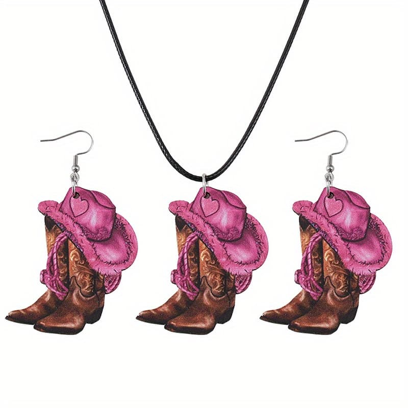 TEMU 3pcs Western Cowboy Fashion Simple Shining Earrings Necklace Party Commemorative Jewelry Versatile Exquisite Christmas Birthday Gift