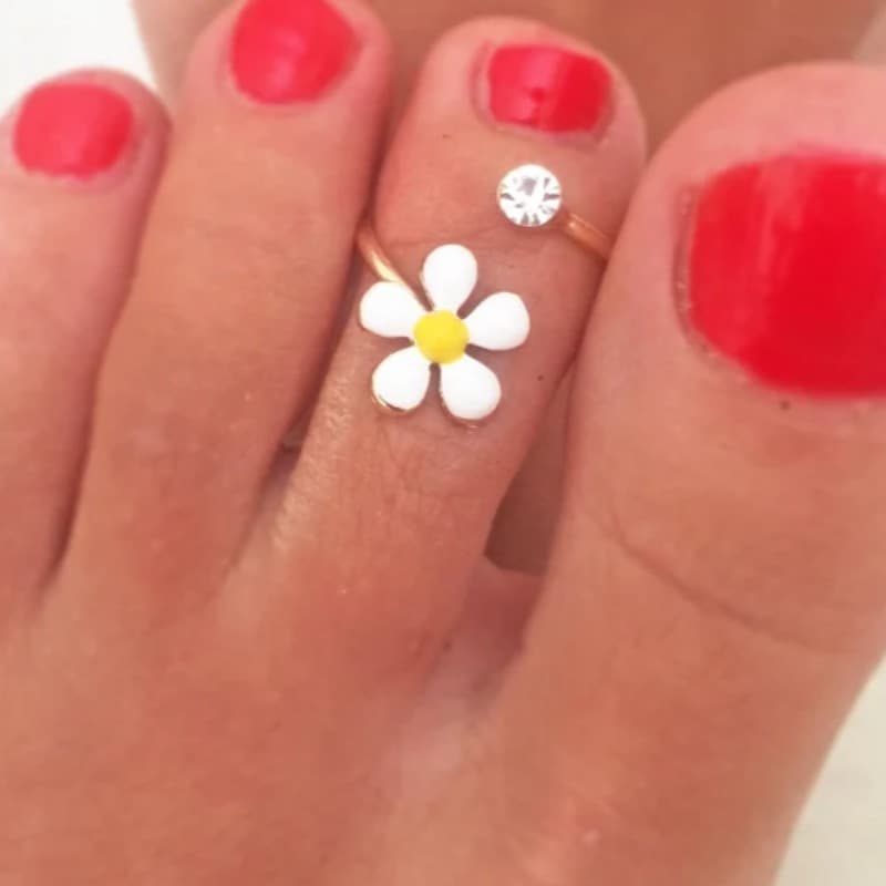 TEMU 1pc Cute Small Flowers Square Synthetic Zirconia Golden Adjustable Women's Ankle Ring For Beach Vacation Daily