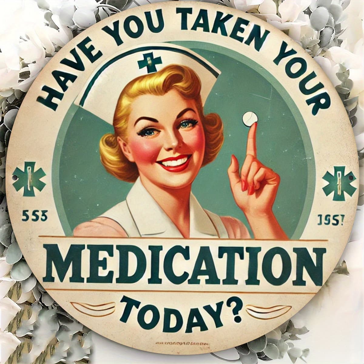 TEMU 2d Flat, 2d , Medication Reminder Vintage Metal Sign, Round Iron Wall Art, 20.32x20.32cm, Suitable For Bars, Cafes, Clubs, Kitchens - Retro Themed , 2d Flat
