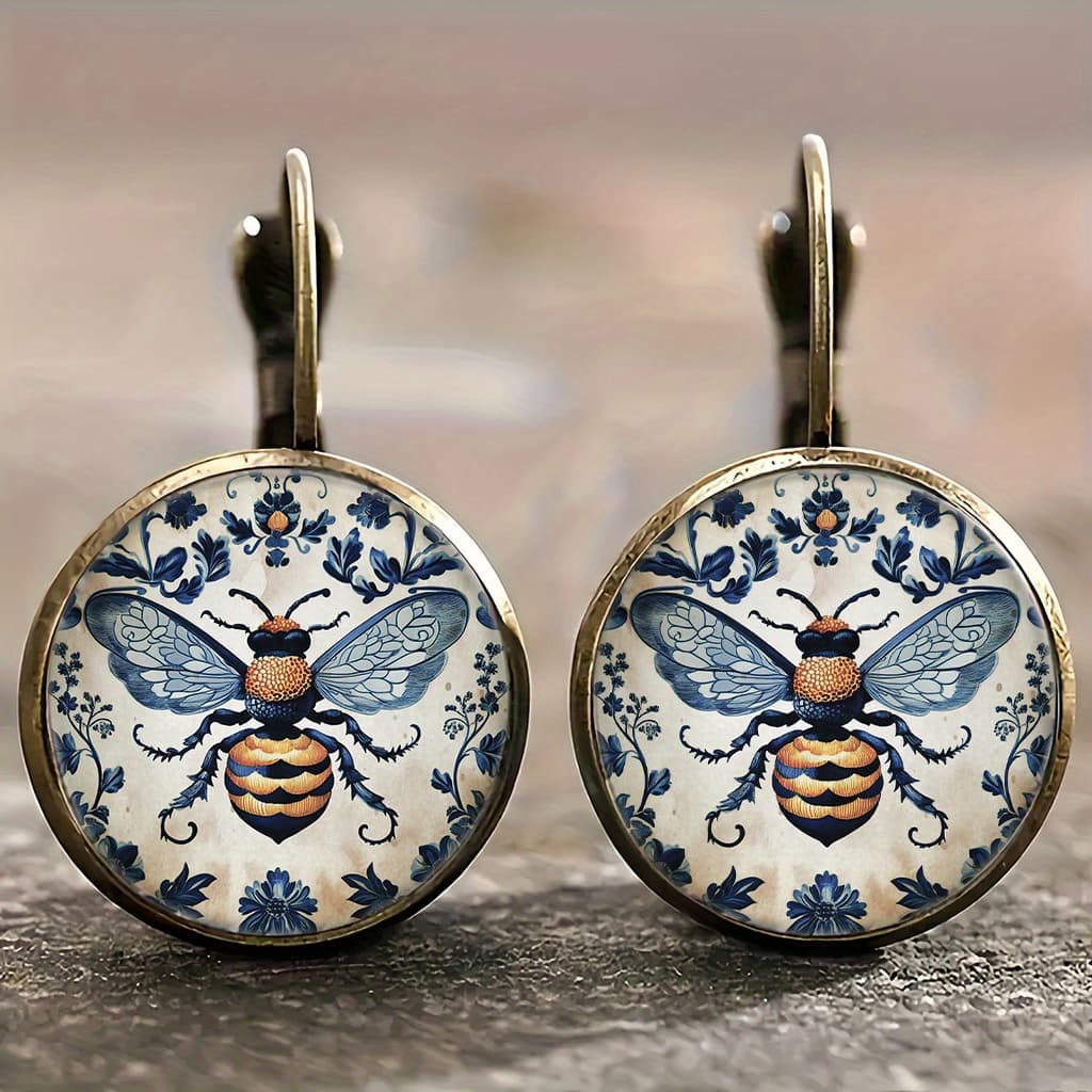 TEMU Round Earrings Made Of Alloy Featuring A Blue And Pendant Design, Light Pieces Are Stylish And Versatile For Everyday Wear, Making Them A Great Gift For Occasions