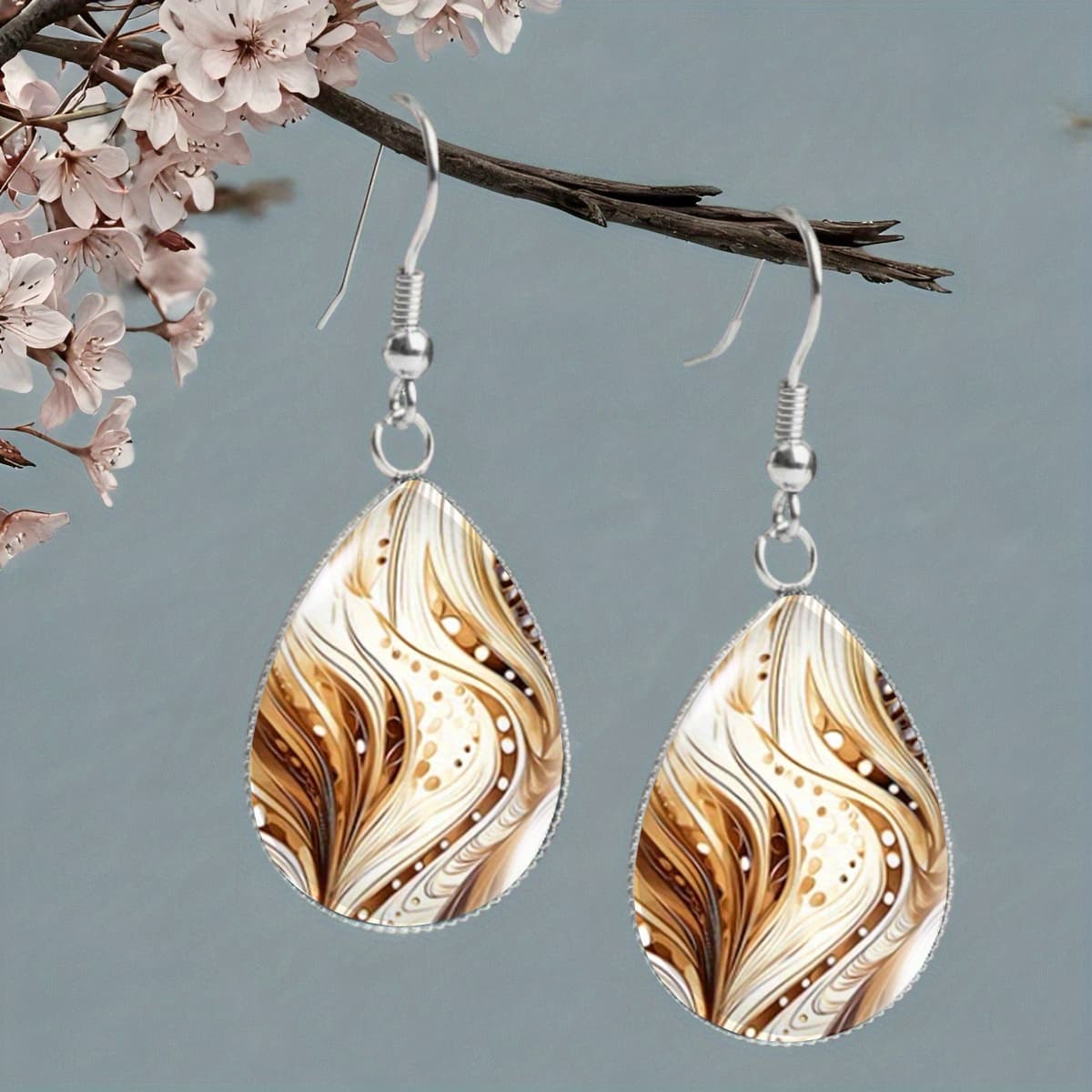 TEMU 1 Pair Of Swirl Printed Earrings, Suitable For Daily Wear And Vacation Jewelry - Thanksgiving Gift & Birthday Present