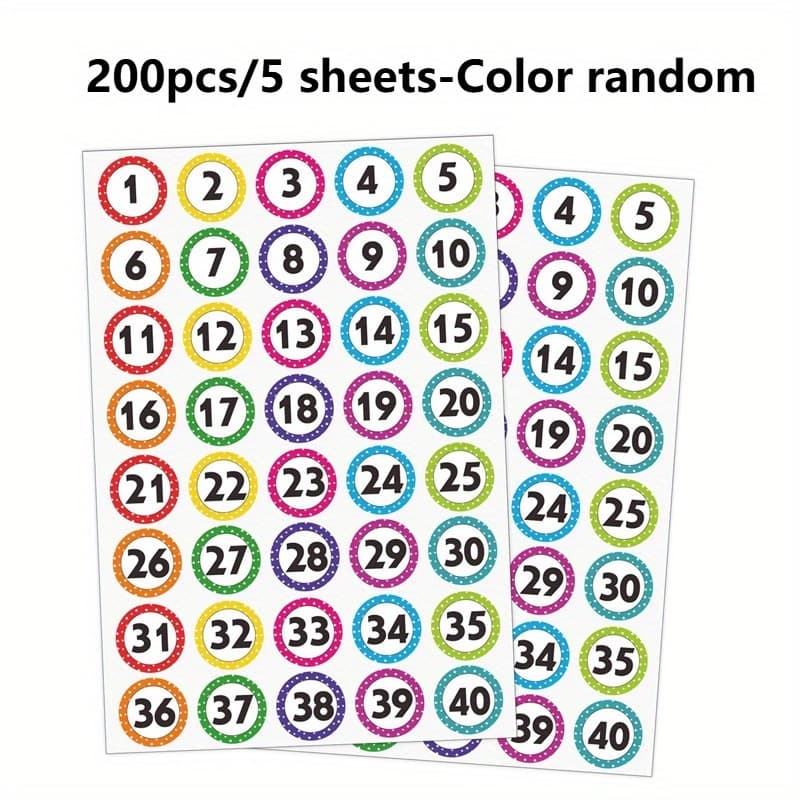 TEMU 200pcs Digital Stickers 1-40, 5 Open Consecutive Numbered Labels, Stock Stickers, Digital Stickers, Removable Dot Stickers, Suitable For Classrooms, Offices, , Indoors, 10 Random Color