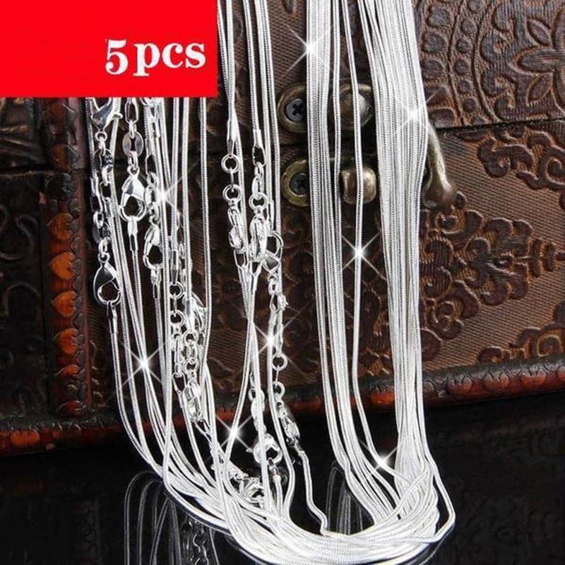 TEMU 5pcs Set 925 Silver Chain Necklace, 1mm Wide Solid Bead Chain Or Pendant, Suitable For Women And Men, Ideal Christmas Gift