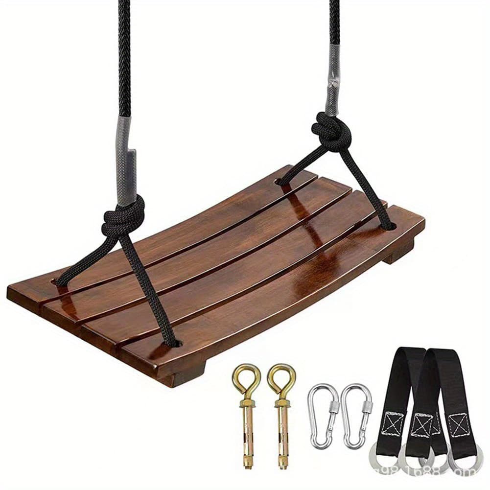 TEMU Solid Wood Swing - 1 Seat Simple Swing - Load 440lbs - Wooden Swing - Seat Adjustable Rope Length Outdoor Rope Swing