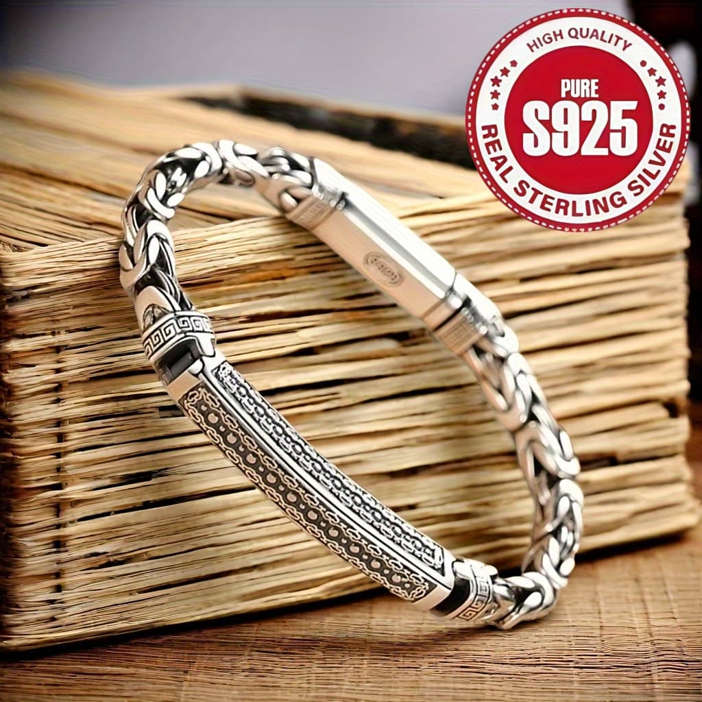 TEMU Silvery S925 Bracelet 925 Silvery Bracelet Men's Bracelet And As A Birthday Gift For Boyfriend Or Father