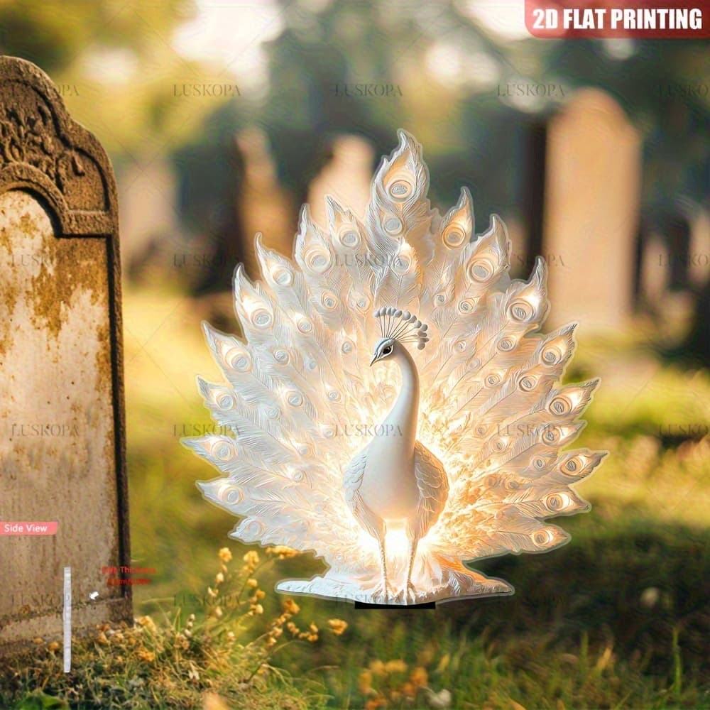 TEMU 2d Flat, 1pc Pearooster Acrylic Garden Stake - Windproof And Rainproof 7.1 Inches X 11.5 Inches Outdoor Decor With Glowing , Suitable For Cemetery Tombstones, Easter & Decoration, Memorial Plaque