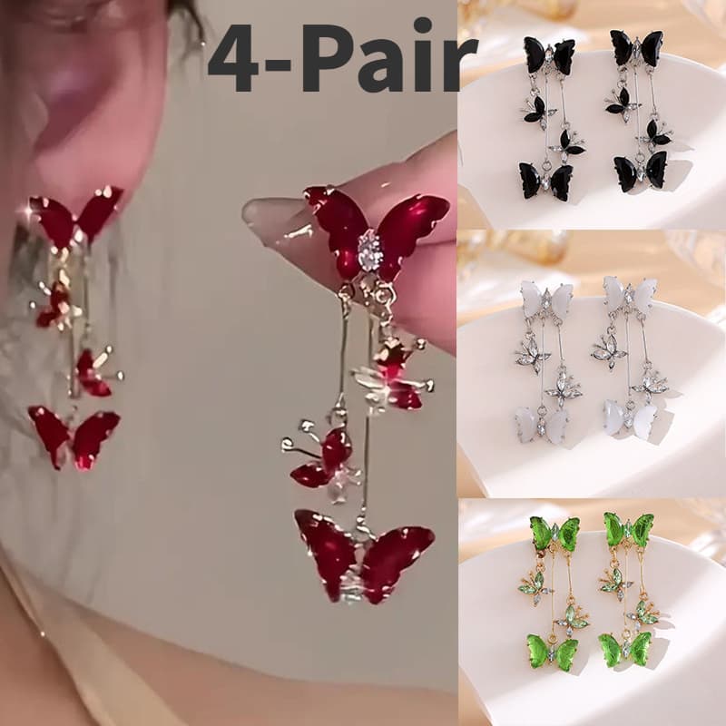 TEMU 4-pair Pack Women's Bohemian Dangle Earrings - Sparkling Tassel Ear Suitable For Parties, , Festivals & Daily Wear - Retro Accessories ( Style)
