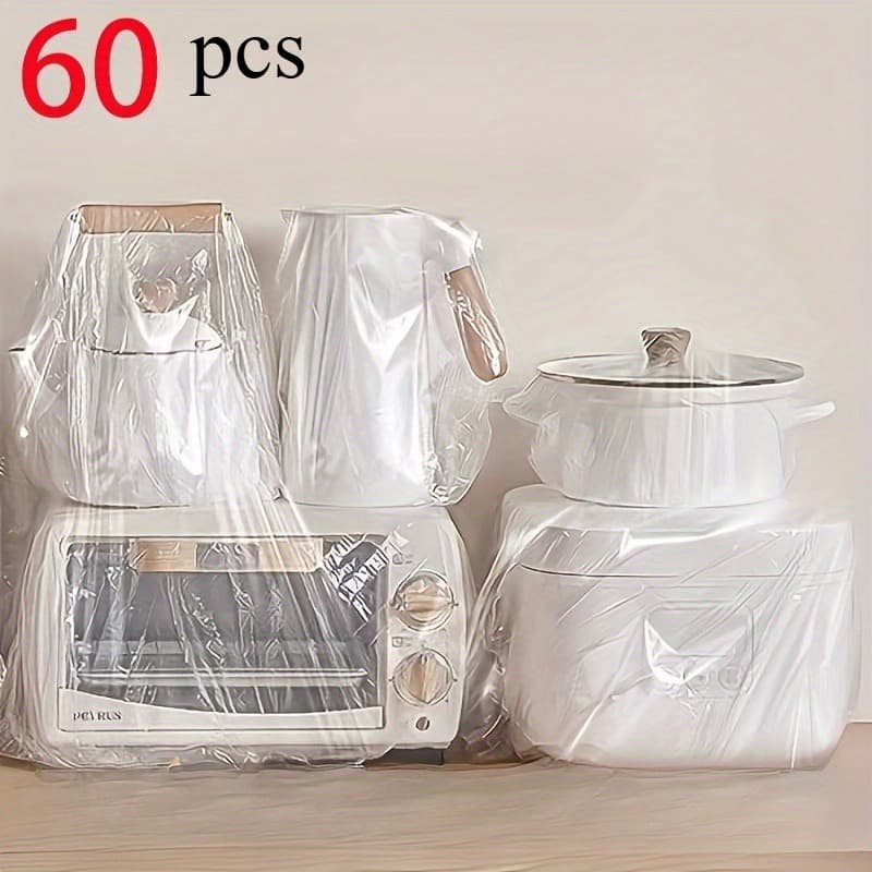 TEMU 60pcs Ultra-large Thickened Disposable Dust Covers, Durable Pp Plastic, With Elastic Edges, Suitable For Kitchen Appliances And Electronic Device Storage