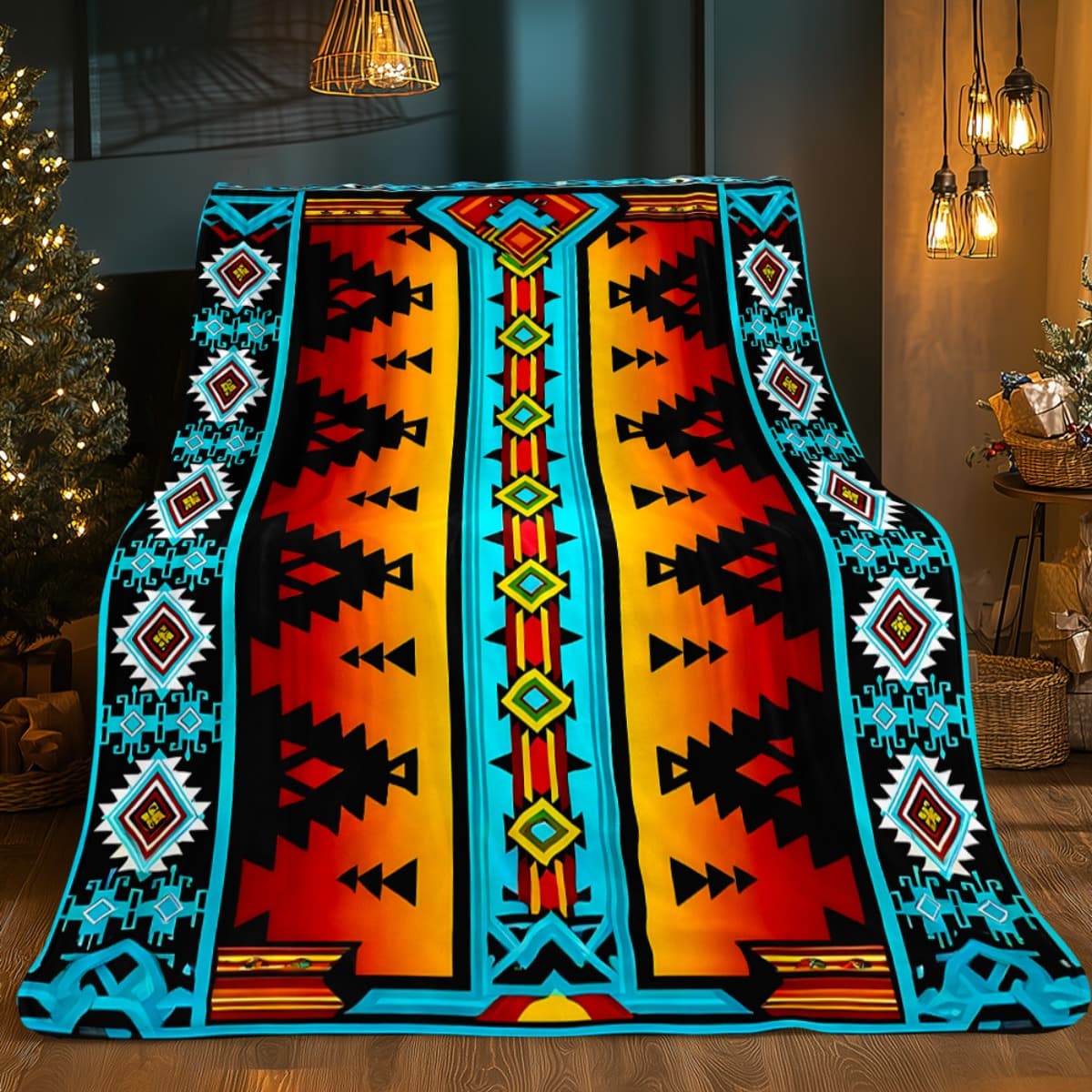 TEMU 1pc Tribal Pattern Hd Printed Blanket. Soft And Warm Flannel Blankets For Travel, Camping, Sofa, Livingroom, Couch, Chair, Bed. Gift For Family Or 280gsm 3 Sizes (30x40in/50x60in/60x80in)