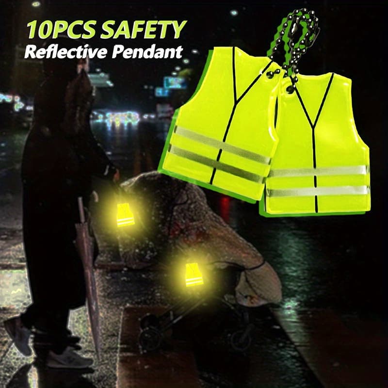 TEMU 10pcs Reflective Keychain Pvc Tank Night Keychain Backpack Pendant Outdoor Night Riding Pendant Fashion Accessories